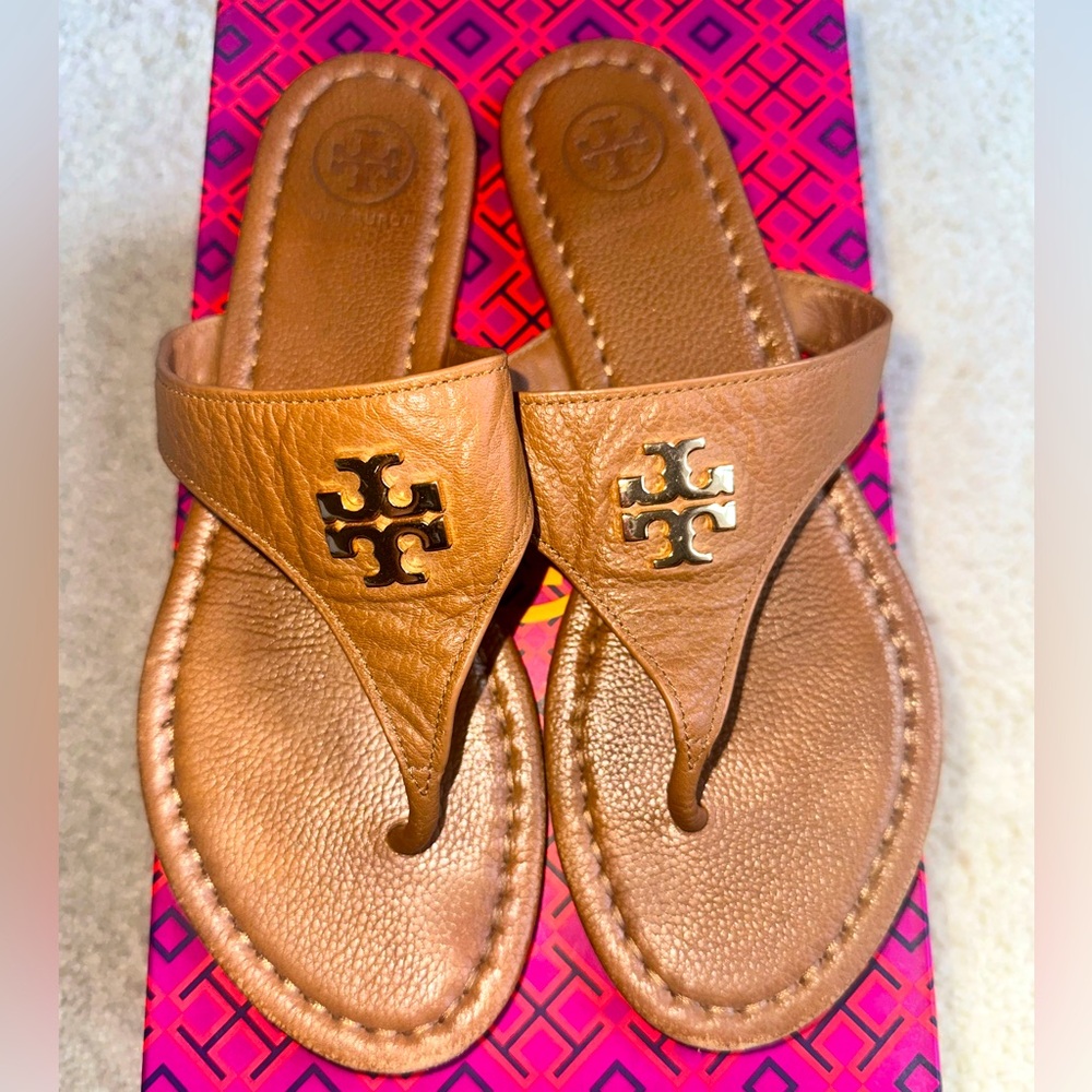Tory Burch Brown Leather Thong Sandals